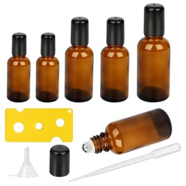6Pcs Roller Bottles with Stainless Steel Roller Balls for Essential Oils Perfume,Refillable Empty Amber Glass Vials Cosmetic Containers Roll-on Bottles with Funnel Opener & Dropper(30ml/20ml/10ml)