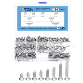 DTGN 360Pcs Wood Screws Assortment Kit - 8 Sizes 304 Stainless Steel M4x(8-30mm) Phillips Flat Head Self Tapping Screws - for Woodworking, Furniture
