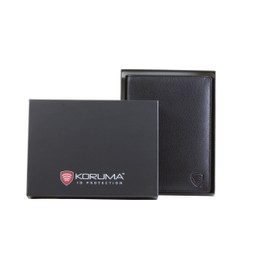 KORUMA RFID Passport Holder Smooth Shiny Genuine Leather Travel Wallet UK with RFID Blocking and Gift Box - for UK and European passports (KUK-83BL) Black