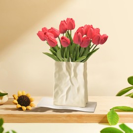 faucye 20pcs Tulips Artificial Flowers Fake Flowers for Decoration, Faux Flowers Tulips Real Touch Arrangement Bouquet for Wedding Home Office Party, Faux Flower Bulk Gift Idea for Mothers Day (Red)