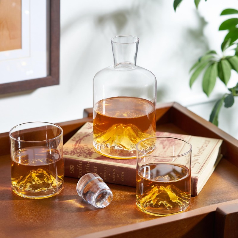 Viski Mountain, Lead-Free Crystal, Hand-Blown Decanter with Stopper, 24 Oz