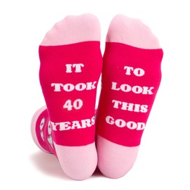 Bibalabili Women Fun Crews Socks for 40th Birthday Gifts for Women Funny Pink Crew Cotton Socks