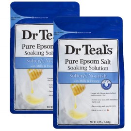 Dr. Teals Soften & Nourish with Milk & Honey Soaking Solution Gift Set (2 Pack, 3lbs ea.) - Pure Epsom Salt & Essential Oils Softens The Skin, Eases Aches & Muscle Pains - Relieve Stress at Home
