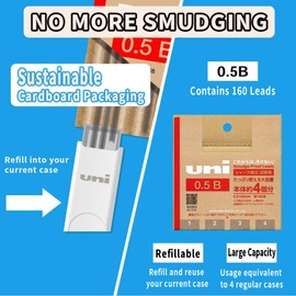 三菱鉛筆 Uni Smudge-Proof Lead Refill, Fine 0.5mm B, Sustainable Cardboard Bulk Packaging, Eco-Friendly Recyclable, Refills 4 Dispensers, Set of 2 (320 Pieces)
