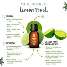 OLEUM VITAE Aceite Esencial de Limón. Citrus Limonum. 100% Puro y Orgánico. Certificado USDA ORGANIC. Aplicación Interna, Externa y Aromática. 15ml