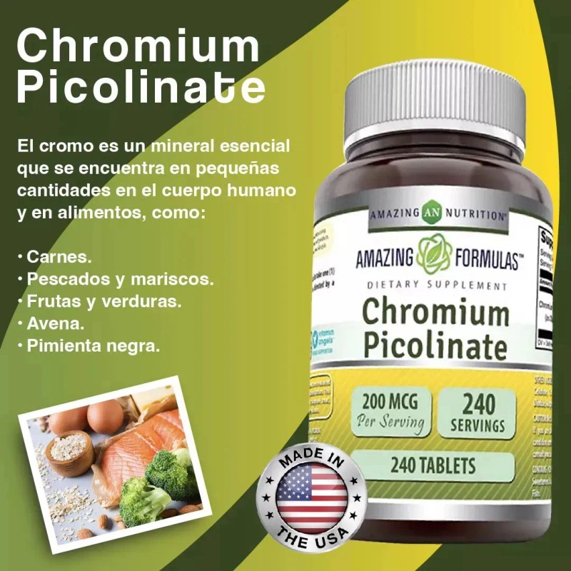 Amazing Nutrition Picolinato De Cromo 240 Comprimidos Sabor Sin Sabor