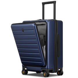 LEVEL8 Carry On Luggage with Compartment, 20 Inch Lightweight Hard Shell Rolling Suitcase with Wheels Airline Approved with Front Pocket, Double Tsa Locks, Navy Blue