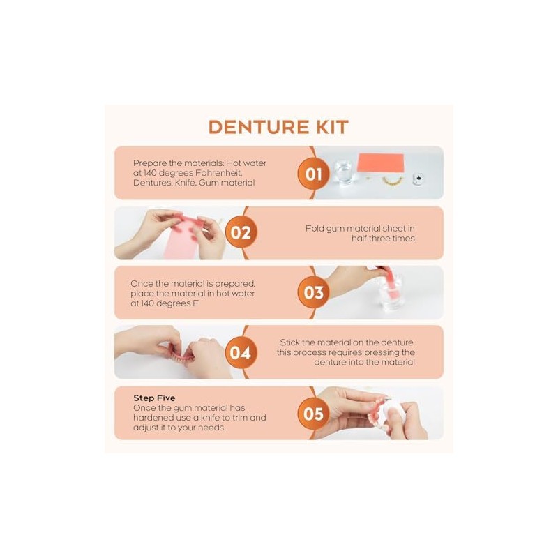 DIY Denture Kit for Upper & Lower Teeth, Temporary Self-Fit