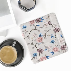 kwmobile Flip Case Compatible with Kobo Libra 2 Case - eReader Case - Flowers and Leaves White Pink Blue