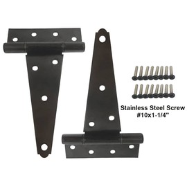 QCAA Stainless Steel Extra Heavy Tee Hinge, 6" x 2.5mm, with Stainless Screws & Hinge Pin, Black Coated, 2 Pack