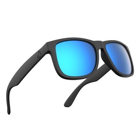MAXJULI Polarized Sunglasses for Men and Women,UV400 Protection Rectangular Sun Glasses,Ideal for Driving Cycling and Running 8806（Matte Black Frame/Blue Lens）
