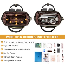 LOVEVOOK Leather Backpack for Women,15.6 inch Leather Laptop Backpack Women,Professional Work Backpack Nurse College Teacher Bag,Womens Laptop Tote Bag Computer Travel Backpack,Beige White-Black-Brown