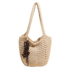 Jusavie Crochet Tote Bag Women 2025 Large Straw Beach Bag Handmade Woven Shoulder Bags Hobo Tote Handbags Purse for Summer, Beige, Medium