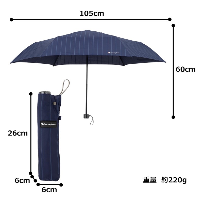 Champion CHM70MN58 Gentleman Windproof Striped Mini Folding Umbrella, Navy, 22.8