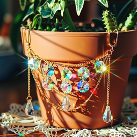 BrightRow Sun Catcher Plant Hanger with Beads and Glass Crystal Beaded Plant Accessories for Indoor Home Rainbow Decor Pot Accessory(Flower Pot Not Included)(Teardrop)