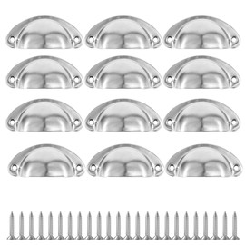 Fayvosiue Vintage Style Shell Handles for Door Drawer Dresser Semicircular Pack of 12 (Silver)
