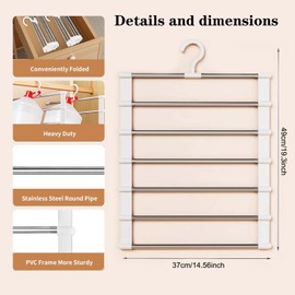 DSXVJHD 3 Pack Trouser Hangers Space Saving, Multi-Layer Scarf Clothes Hangers, 360° Swivel Hooks Closet Organizer for Pants Jeans Skirts Scarves Towels Ties Belts Storage