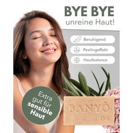BANYÔ G04 Rosa Tonerde Seife I Handgemachte Naturseife mit 100% natürlichen Inhaltsstoffen I Milde & beruhigende Pflege I Lindernd bei Akne, Ekzemen & Rötungen I Ideal für empfindliche Haut