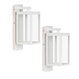 Inowel Outdoor Wall Light Lantern 2 Pack LED White Modern Exterior Light Fixture with Clear Glass 13W Anti-Rust IP54 Waterproof Front Porch Light