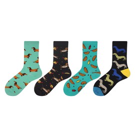 Wish Island Men's 4/5 Packs Dachshund Dog Gifts Socks Crazy Hot Dog Novelty Casual Dress Socks (Dachshund Dog - 4 pairs)