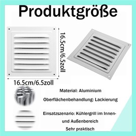 Systerm Ventilation Grille, 165 x 165 mm, Aluminium Alloy Blinds, Durable Duct Grille, Exhaust Grille, Corrosion-Resistant Crawling Room Ventilation Grille, for Fireplace Ventilation Wall, Bathroom