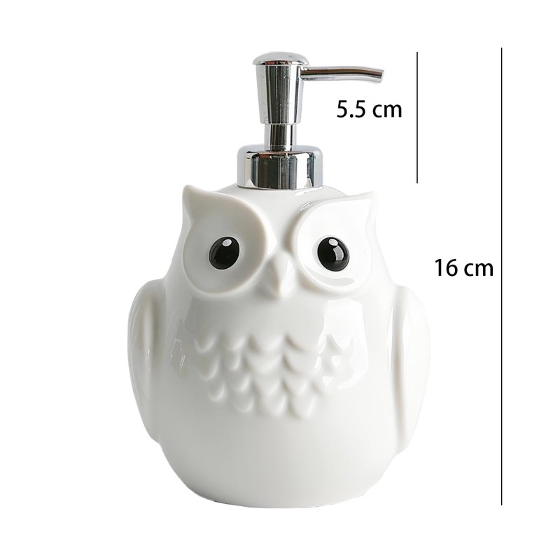 Colias Wing Cute White Owl Shaped Soap Dispenser with Plastic