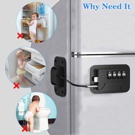 Refrigerator Fridge Freezer Door Lock with Password, Child Proof Door Lock for Kitchen Refrigerator, Cabinets and Drawers, Closets, Windows, Doors-No Tools Need or Drill (Patent)