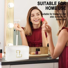 URSKYTOUS Initial Preppy Makeup Bag for Women Travel Large Cosmetic Bag Cute Pink Makeup Pouch for Purse Zippered Toiletry Bag Organizer PU Leather Aesthetic Makeup Brushes Storage Bag Makeup Case