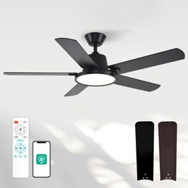 Orison Ceiling Fans with Lights, 52 inch Low Profile Ceiling Fan with RGB Backlight, Flush Mount Ceiling Fan with Remote and App Control,White Bedroom Fan, 6 Speeds, 5 Reversible Blades (Black)