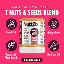 NuttZo NuttZo Organic Power Fuel Smooth 7 Nuts & Seeds Butter Spread | Paleo and Keto Friendly | Peanut & Gluten Free, Vegan, and Kosher, no added sugar or oil | 12 oz Jar, 6 Pack