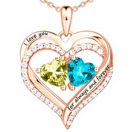 ESSIE ODILA Heart Necklaces for Women 14K Rose Gold Necklace for Women 925 Sterling Silver Birthstone Jewelry Necklace Valentine’s Day Christmas Gifts for Womens Wife Mom