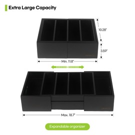 Cleanclue Expandable Kitchen Cabinet Organizer for Food Storage Container Lids, Bamboo Drawer Caddy Adjustable Dividers, Box for Kitchen Storage and Organization, Lids Organizer for Cabinet (Black)