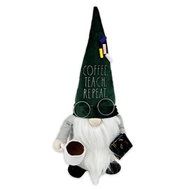 Rae Dunn #1 Teacher Gnome - Appreciation Gift - Farmhouse Kitchen Decoration, Stuffed Gnomes for Home Plush Shelf Figurines, Decor - Coffee. Teach. Repeat.