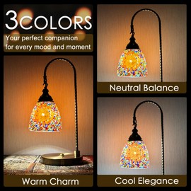 nomoluke Turkish Moroccan Mosaic Bedside Lamp, 3 Colors, Tiffany Style, Bronze Base, Handmade Stained Mosaic Glass Table Lamp, Vintage, Night Light, Living Room Bedroom Decoration (LED Bulb Included)