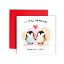 Huxters Funny Penguin Anniversary Valentines day card for Husband Wife Out of All the Penguins I'd Waddle Penguin - Wife Boyfriend or Girlfriend Love Card for - 14.8cm (Out of All Penguins)