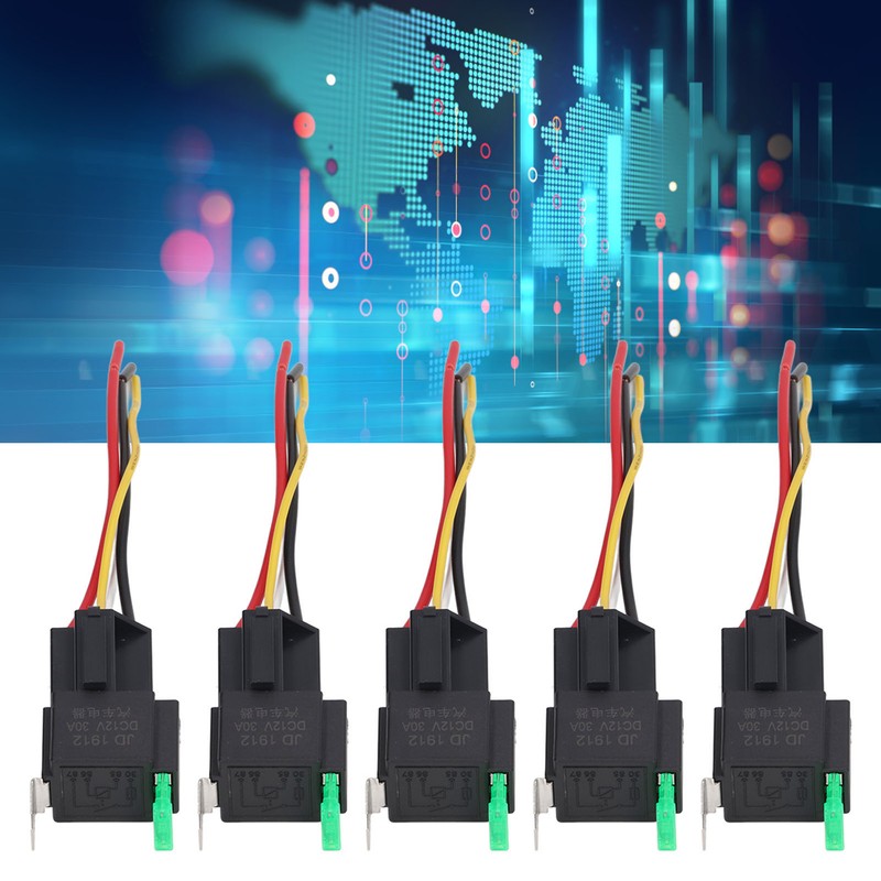 5Pcs Automotive Relay 12V DC 30A 4 Pin 4 Wire