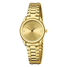 HOLSTOUR Small Gold Watches for Women Pointer Ladies Watches,Gold Expandable Stainless Steel Strap,Gold Dial Water Resistant (6.10in-6.80in).