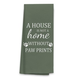 TNUW Dog Kitchen Towels 16″×24″, Dog Decorations for The Home,A House is Not A Home Without Paw Prints Soft and Absorbent Kitchen Tea Towel Dish Towels Hand Towels, Dog Lovers Gifts for Women(Green)