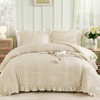 WONGS BEDDING Beige Textured Comforter Set King,3 Pieces Ruffle Farmhouse