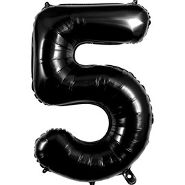 Black Number 5 Balloons 40 Inch Large Foil Balloons, Giant Number Balloon for Women Men Birthday Anniversary Celebration Party Backdrop Decorations