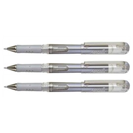 Pentel Pack of 3 Rollerball Pens K230 M Hybrid Gel Grip DX métallic 1 mm White