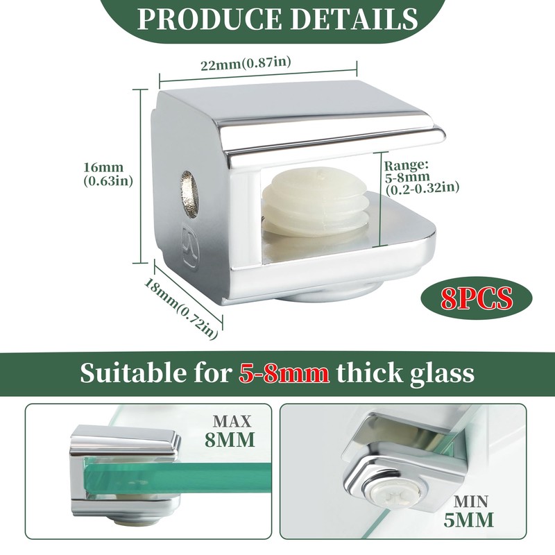 Alise Glass Shelf Brackets,Adjustable Clamp Brackets for Shelves,Wall Mount Clamps