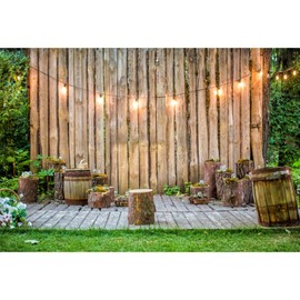 Baocicco Wooden Wall Backdrop for Wedding Ceremony 7x5ft Rustic Planks Log Green Grassland Engagement Photography Background Holiday Party Activity Event Festival Decorations Photo Booth Studio
