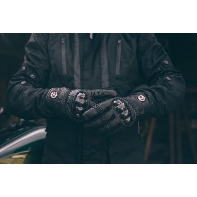 Texpeed Men's Leather Motorcycle Gloves - Waterproof Biker Moped Armoured