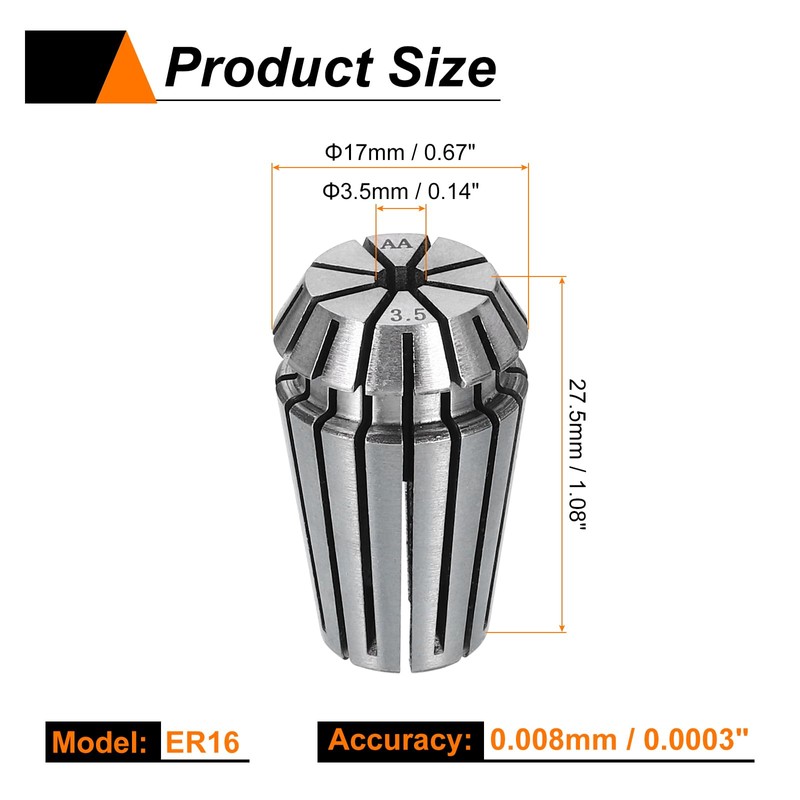 sourcing map Spring Collet Chuck ER16 3.5mm 65Mn Spring Steel