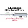 celus (20) Aluminum Rivets 1/4 x Grip (3/8" to 3/4")
