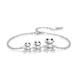 KINGWHYTE Frog Bracelet 925 Sterling Silver Animal Bracelet Adjustable Frog Bracelets Birthday Christmas Jewellery Gifts for Women Girls