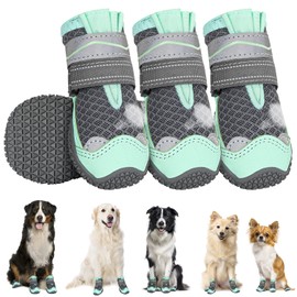 SlowTon Dog Shoes for Large Small Medium Dogs - Breathable Dog Boots for Summer Hot Pavement, Paw Protector for Outdoor Walking Winter Snow, Anti-Slip Rubber Dog Booties for Hardwood Floor (GR, 3)