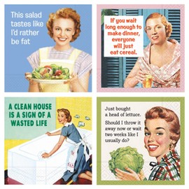Set of 80 Paper 3-Ply Beverage Funny Cocktail Napkins for Women Snarky Parenting Housekeeping Dieting Bundle (4 Packs of 20-Count Each)