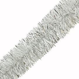 Lukigif 25 Feet Christmas Tree Twist Garland Sparkly Thick Metallic Tinsel Foil Wreath Hanging Decor for Parade Floats Christmas Eve Xmas Tree New Year Wedding Birthday Party, 4" x 25', Silver White